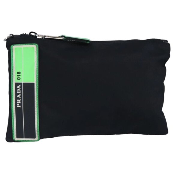 PRADA Clutch Bag Nylon Black Silver Auth 96997V - Picture 1 of 14